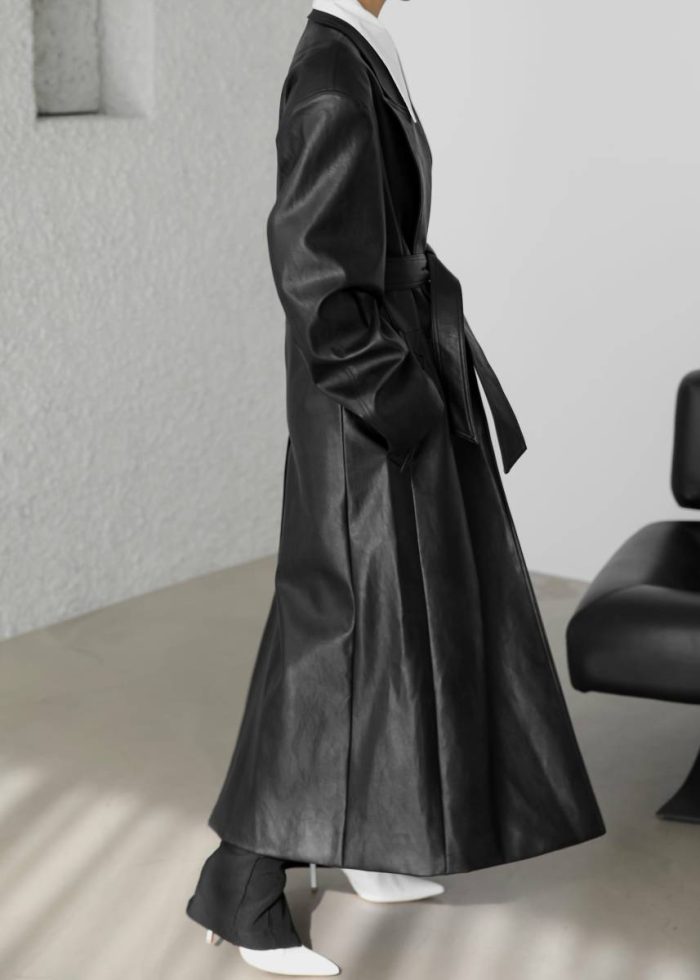 Outerwear Women The Frankie Shop Connie Faux Leather Belted Trench Coat - Black Black