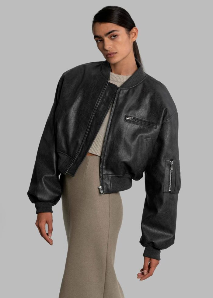 Outerwear Women The Frankie Shop Gae Faux Leather Cropped Bomber - Charcoal Grey