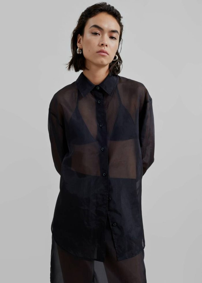 Peri Sheer Shirt - Black The Frankie Shop Black Tops Women