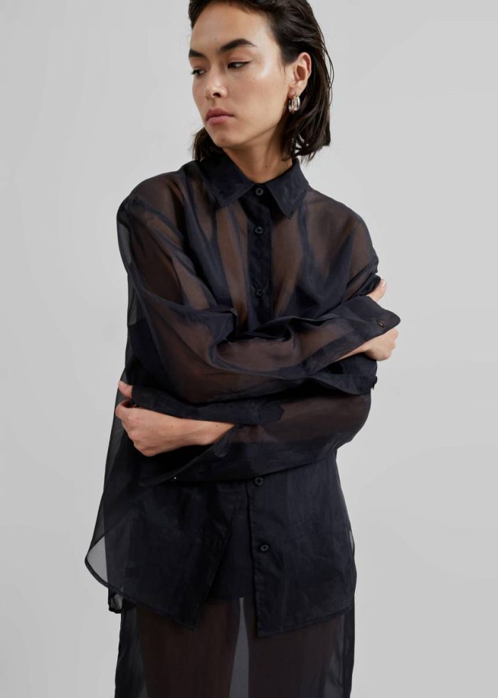 Peri Sheer Shirt - Black The Frankie Shop Black Tops Women