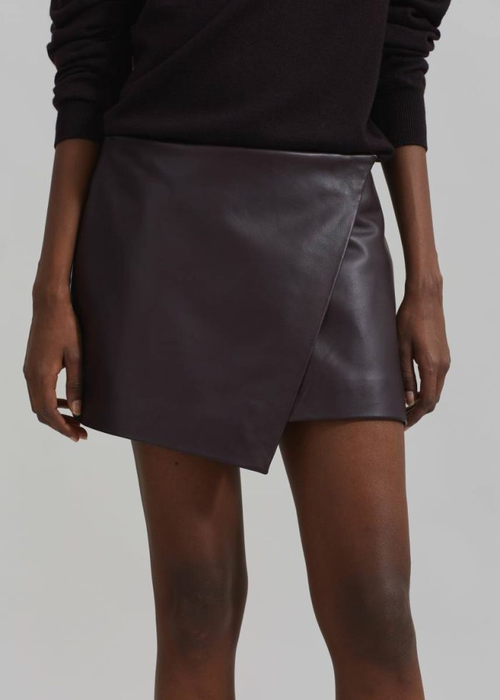 Purple Cleo Leather Mini Wrap Skirt - Dark Plum Women Bottoms The Frankie Shop
