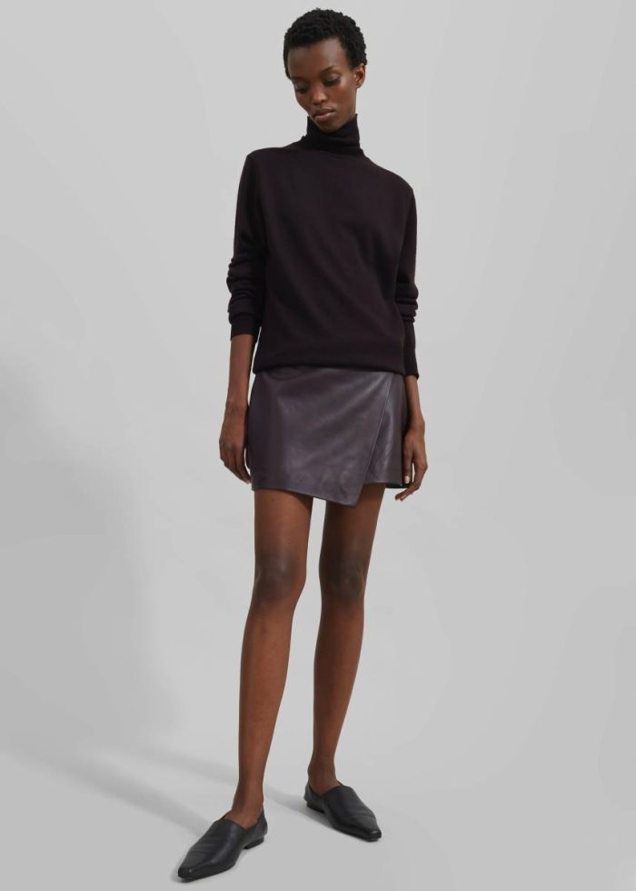 Purple Cleo Leather Mini Wrap Skirt - Dark Plum Women Bottoms The Frankie Shop