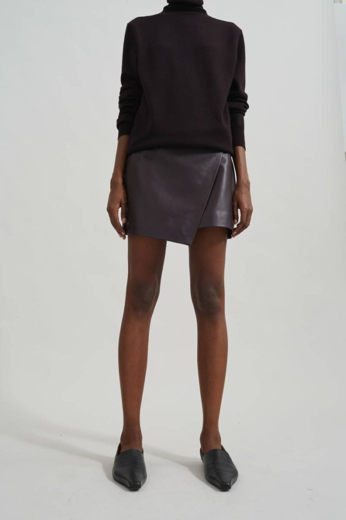 Purple Cleo Leather Mini Wrap Skirt - Dark Plum Women Bottoms The Frankie Shop