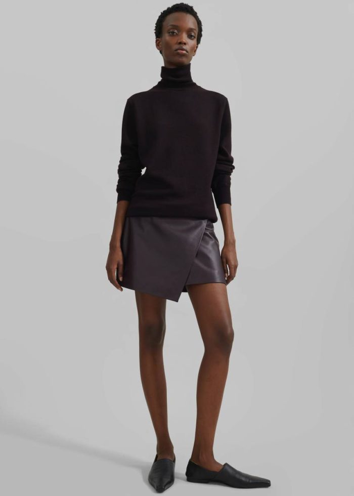 Purple Cleo Leather Mini Wrap Skirt - Dark Plum Women Bottoms The Frankie Shop