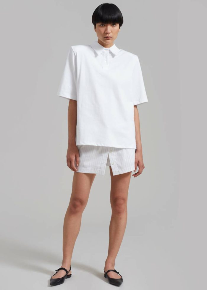 Rane Padded Shoulder Polo - White Women Tops White The Frankie Shop