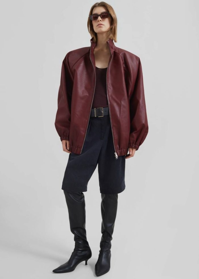 Red Outerwear The Frankie Shop Senta Faux Leather Bomber - Burgundy Women