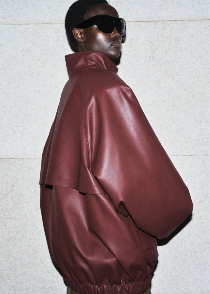 Red Outerwear The Frankie Shop Senta Faux Leather Bomber - Burgundy Women