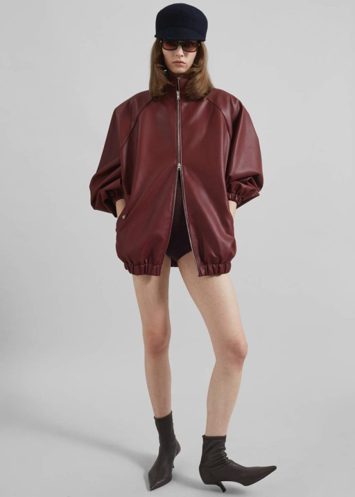 Red Outerwear The Frankie Shop Senta Faux Leather Bomber - Burgundy Women