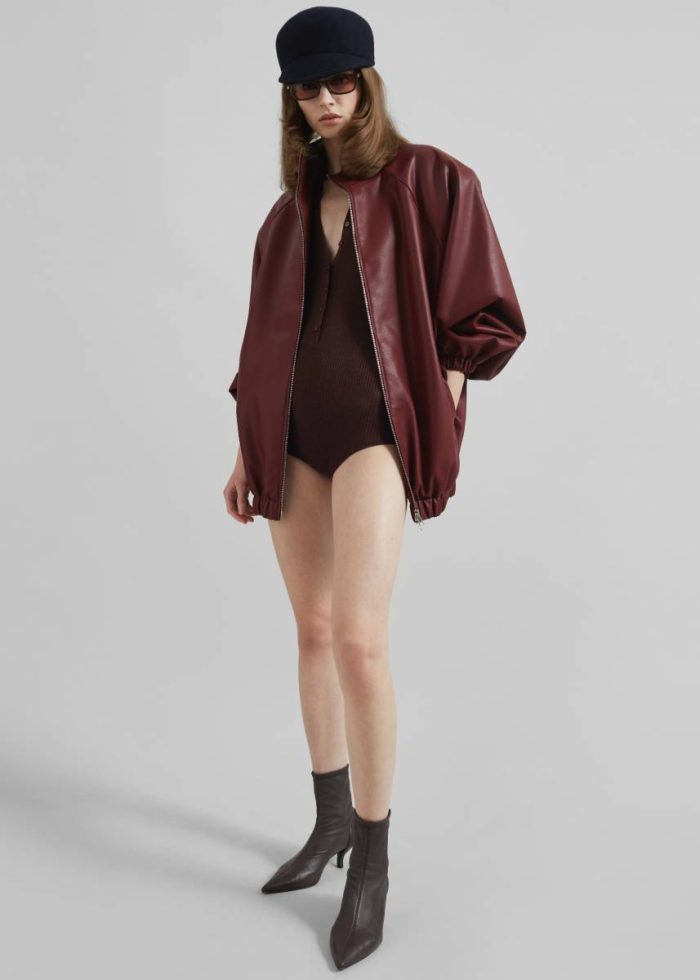 Red Outerwear The Frankie Shop Senta Faux Leather Bomber - Burgundy Women