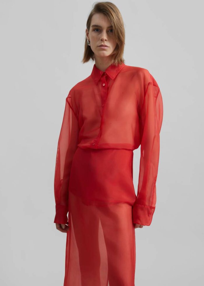 Red Peri Sheer Shirt - Red Women The Frankie Shop Tops