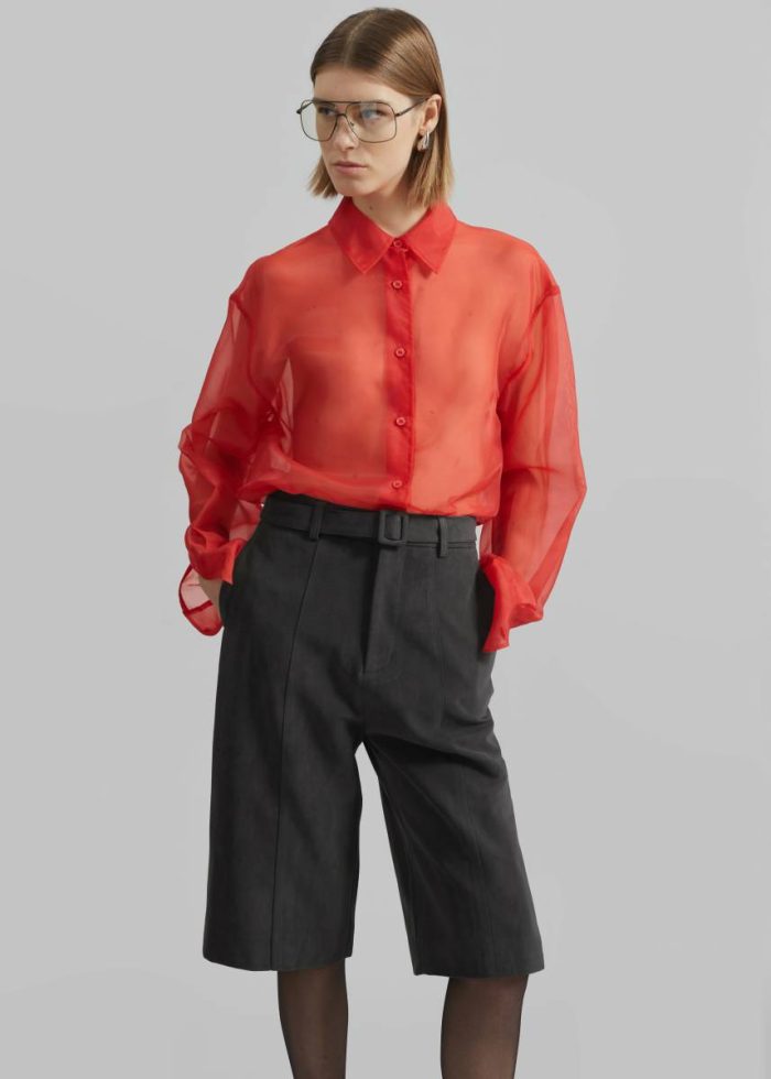 Red Peri Sheer Shirt - Red Women The Frankie Shop Tops