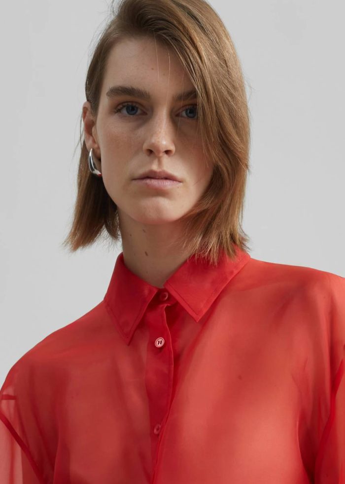 Red Peri Sheer Shirt - Red Women The Frankie Shop Tops
