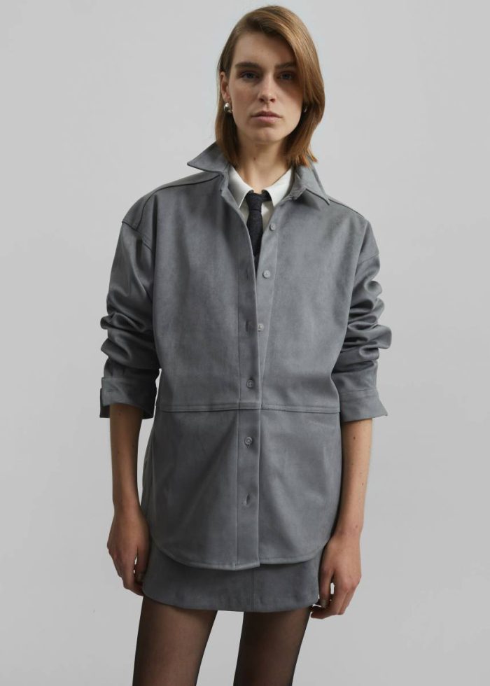 Regina Faux Suede Shirt - Slate Grey Tops The Frankie Shop Women Grey
