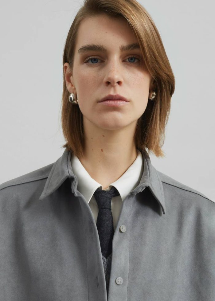 Regina Faux Suede Shirt - Slate Grey Tops The Frankie Shop Women Grey