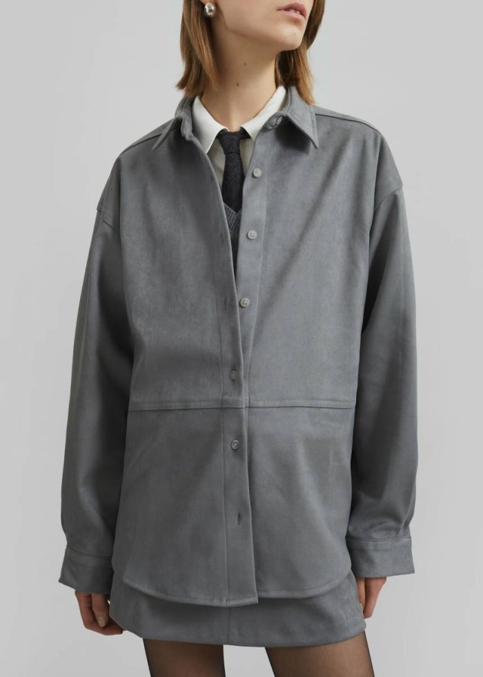 Regina Faux Suede Shirt - Slate Grey Tops The Frankie Shop Women Grey