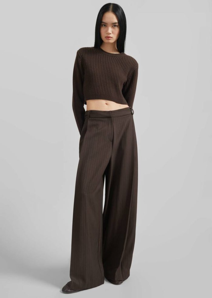 Ritsem Cropped Ribbed Wool Sweater - Dark Brown Knitwear Women Brown The Frankie Shop