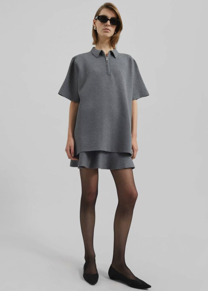 Riya Zip-Up Polo - Grey Tops Grey Women The Frankie Shop