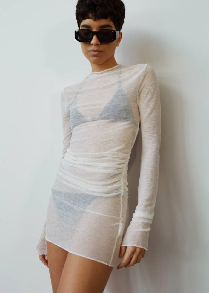 Rose Sheer Ruched Mini Dress - White Dresses Women White The Frankie Shop