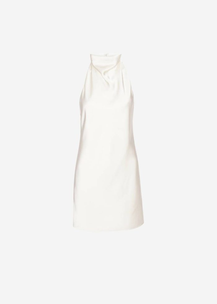Rotate Satin Halterneck Dress - Egret Women White Dresses The Frankie Shop