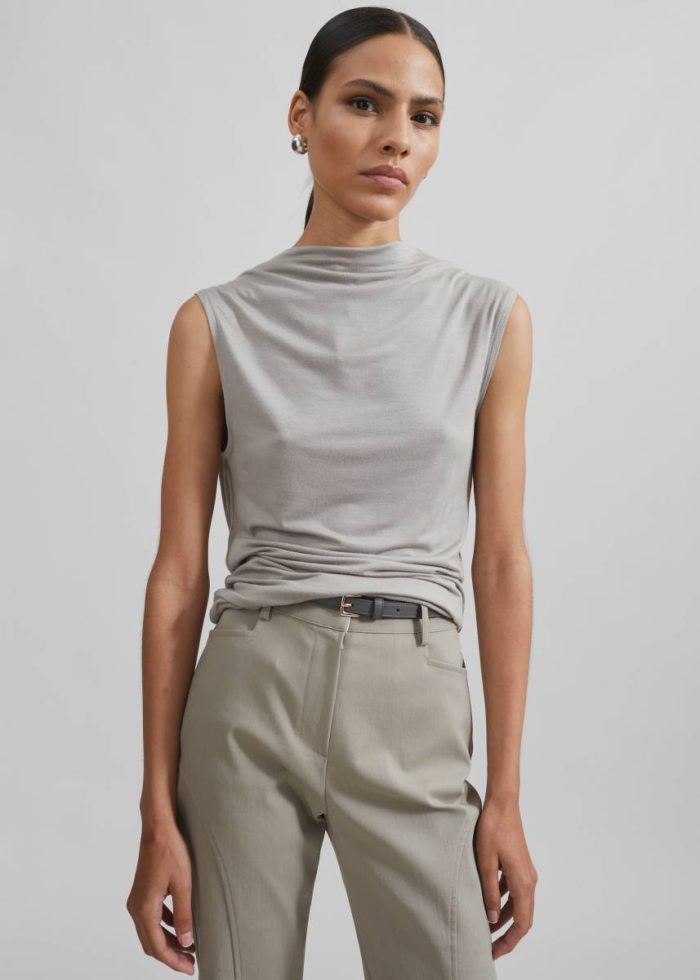 Salma Drop Back Blouse - Beige Women Tops The Frankie Shop Beige