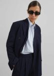 Sava Double Breasted Blazer - Navy/White Stripe Blue Outerwear The Frankie Shop Women