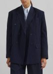 Sava Double Breasted Blazer - Navy/White Stripe Blue Outerwear The Frankie Shop Women