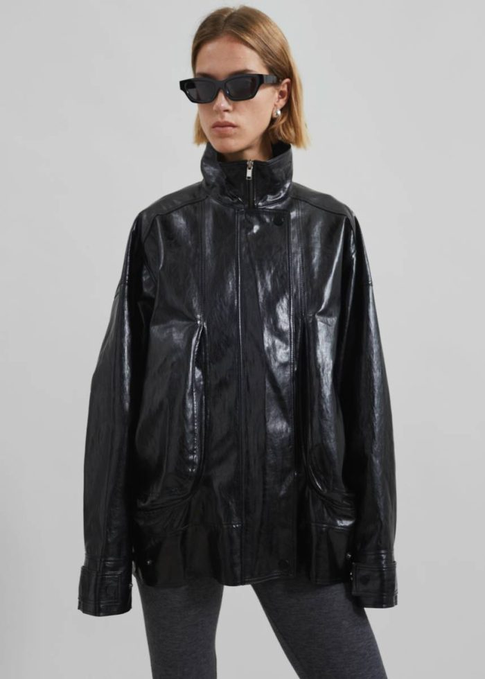 Savannah Faux Leather Jacket - Black Black Women Outerwear The Frankie Shop