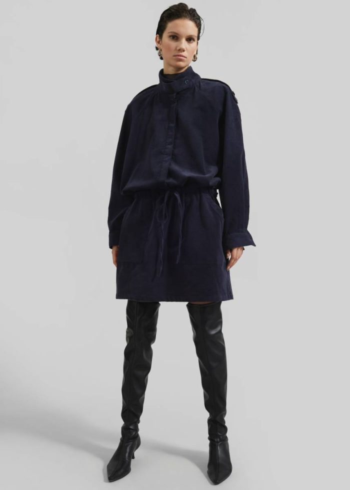Sibelle Corduroy Dress - Navy Blue Women The Frankie Shop Dresses