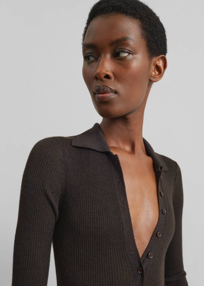 Solana Polo Bodysuit - Brown The Frankie Shop Tops Women Brown