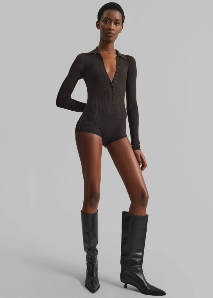 Solana Polo Bodysuit - Brown The Frankie Shop Tops Women Brown