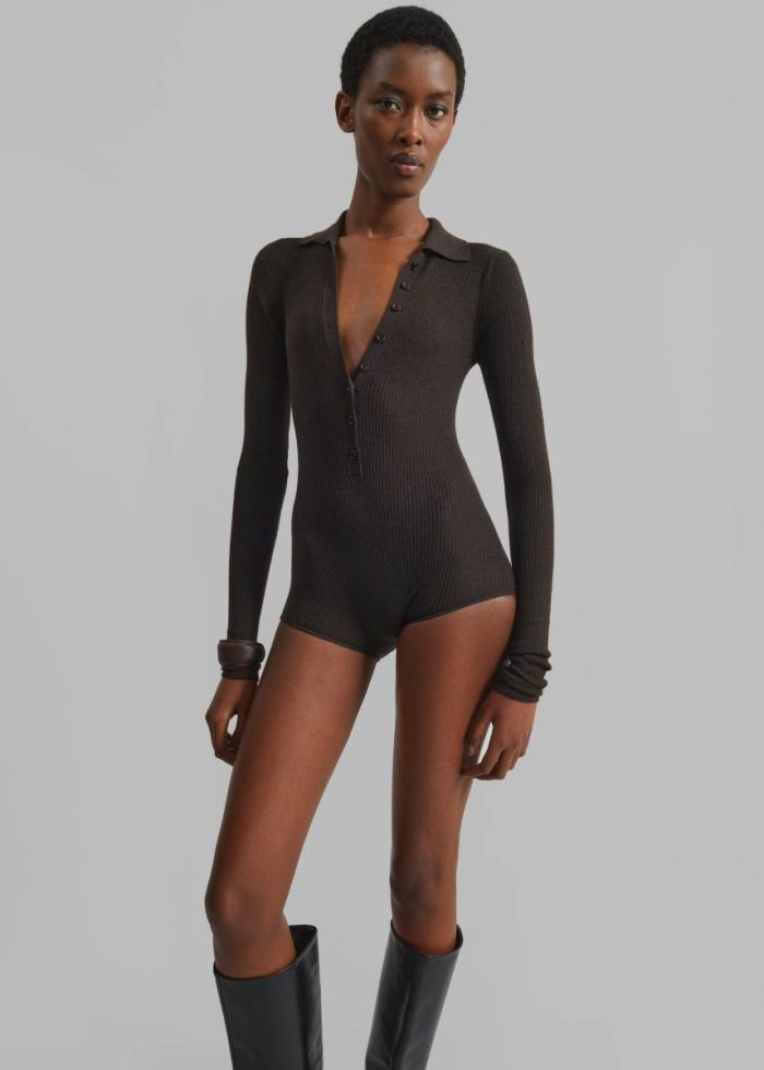 Solana Polo Bodysuit - Brown The Frankie Shop Tops Women Brown