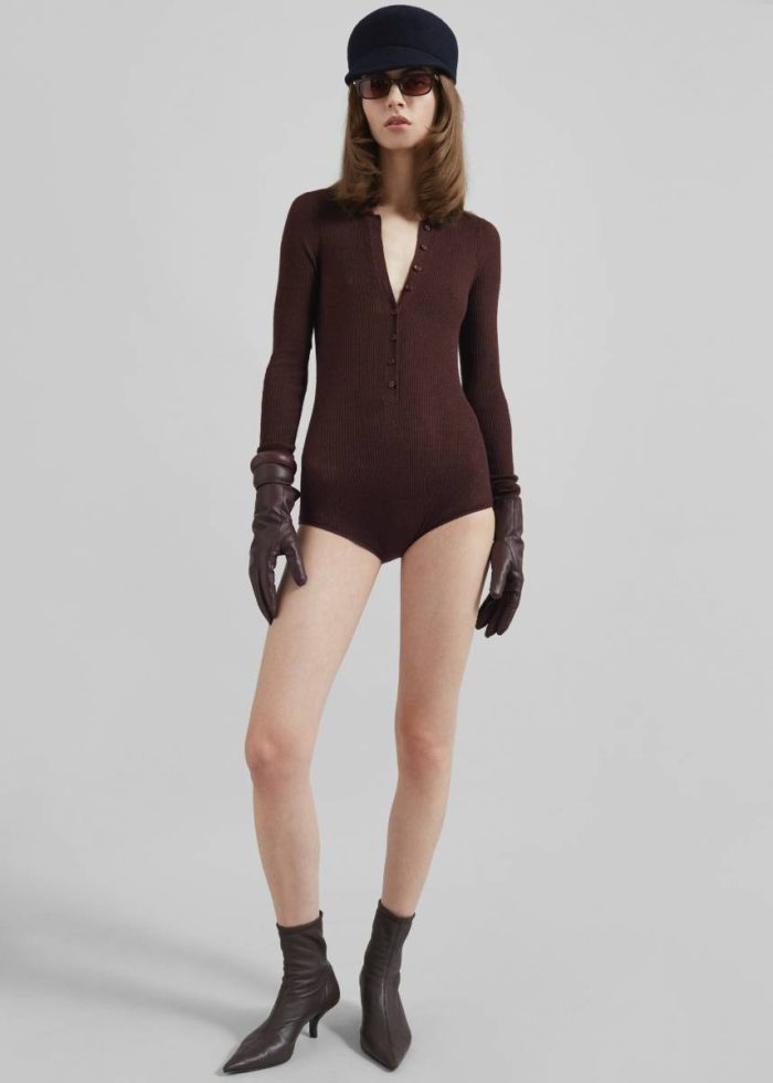 Solana Polo Bodysuit - Burgundy Tops Women The Frankie Shop Red