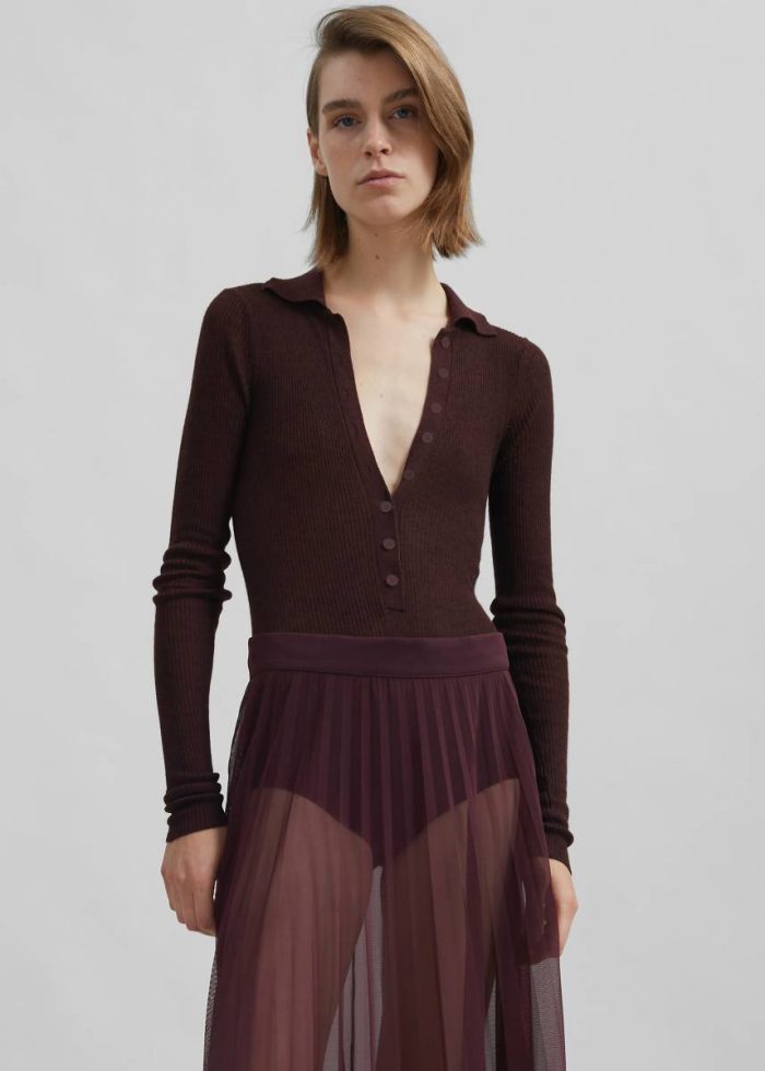 Solana Polo Bodysuit - Burgundy Tops Women The Frankie Shop Red