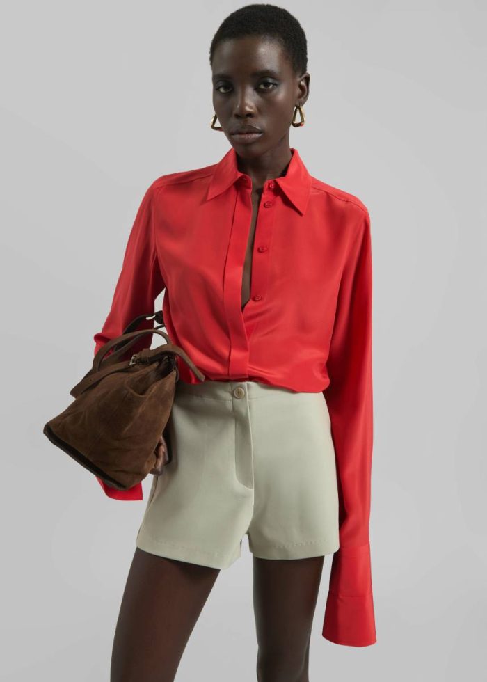 Sportmax Silk Crêpe Gemona Shirt - Red Red Women Tops The Frankie Shop