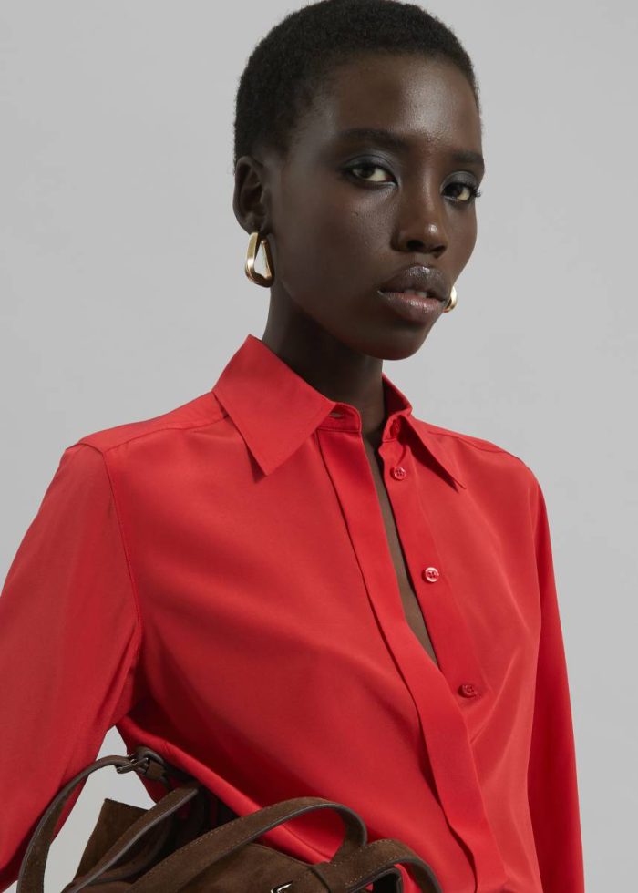 Sportmax Silk Crêpe Gemona Shirt - Red Red Women Tops The Frankie Shop