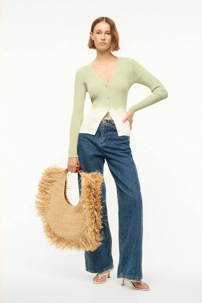 Staud Women Large Raffia Moon Tote Bag Natural Fringe Totes