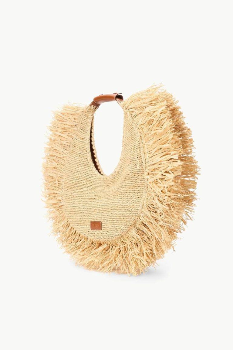 Staud Women Large Raffia Moon Tote Bag Natural Fringe Totes
