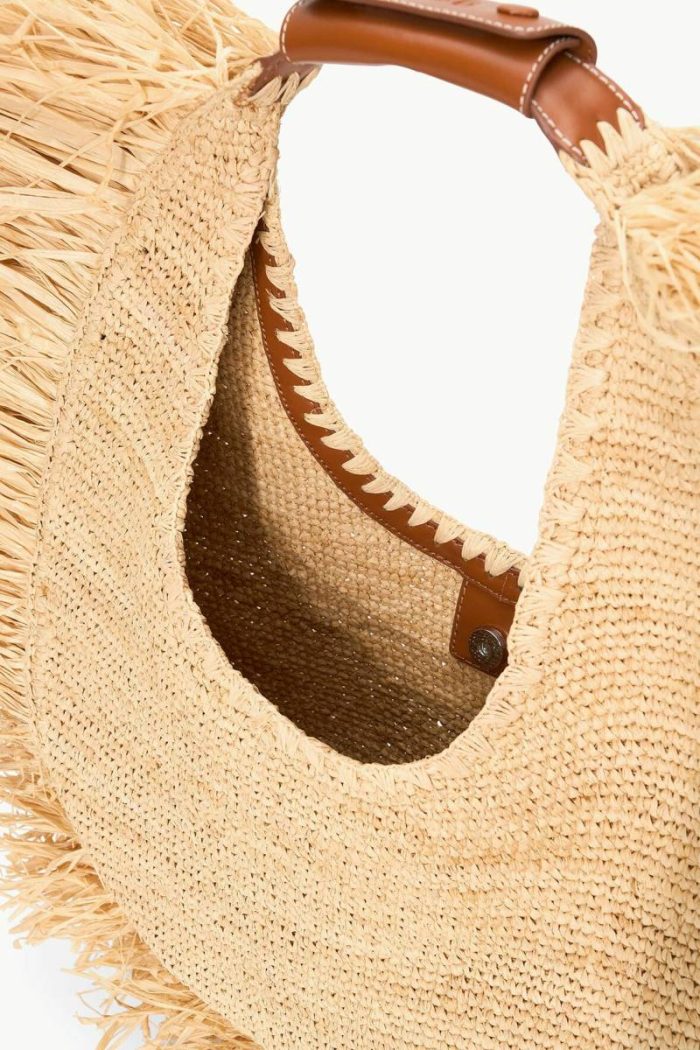 Staud Women Large Raffia Moon Tote Bag Natural Fringe Totes
