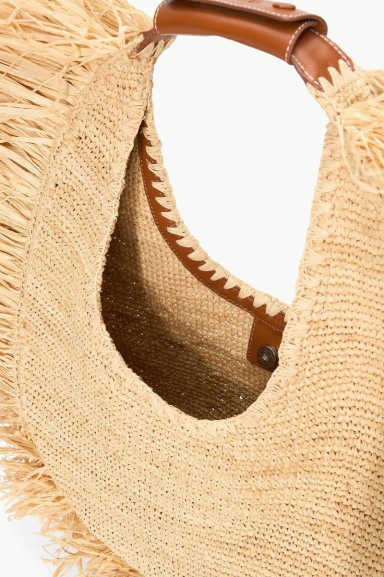 Staud Women Large Raffia Moon Tote Bag Natural Fringe Totes