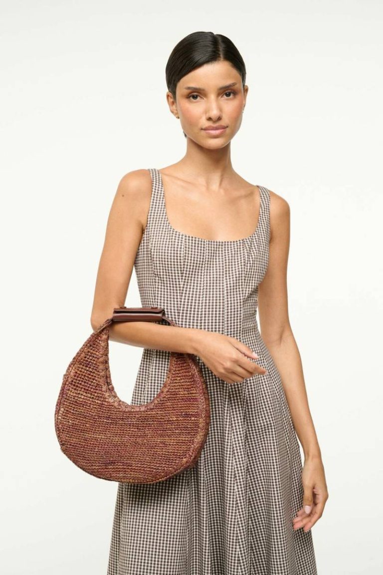 Staud Women Moon Raffia Tote Bag Mahogany Totes