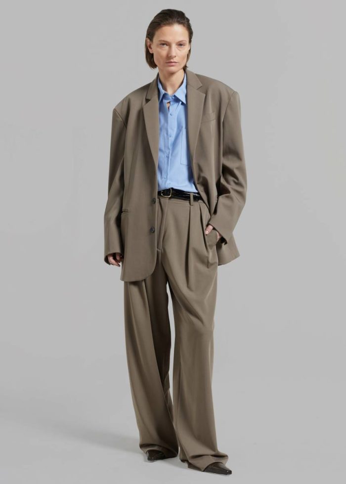 Tansy Pleated Trousers - Olive Green Women Bottoms The Frankie Shop