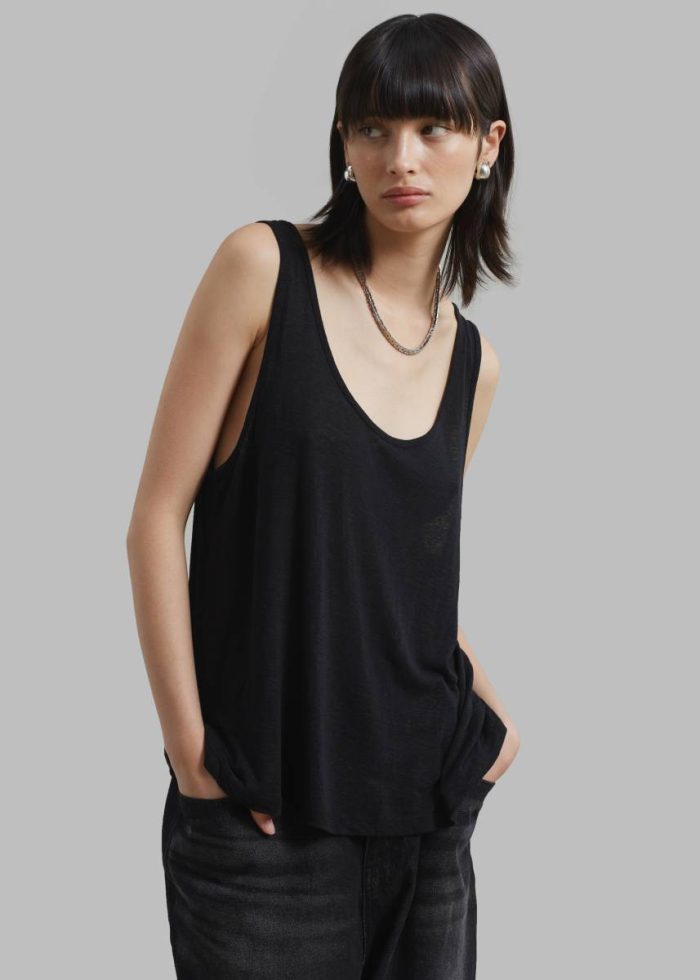 The Frankie Shop Black Josie Scoop Neck Tank Top - Black Women Tops