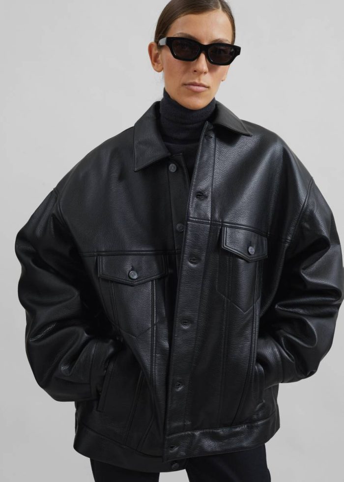 The Frankie Shop Black Men Conan Faux Leather Jacket - Black Outerwear