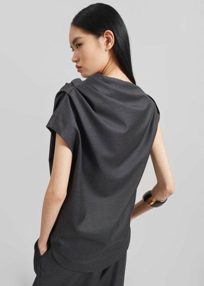 The Frankie Shop Black Women Loulou Studio Lyra Draped Sleeveless Blouse - Black Melange Tops