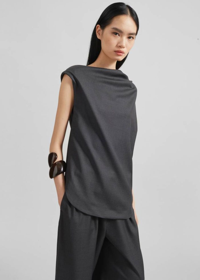 The Frankie Shop Black Women Loulou Studio Lyra Draped Sleeveless Blouse - Black Melange Tops