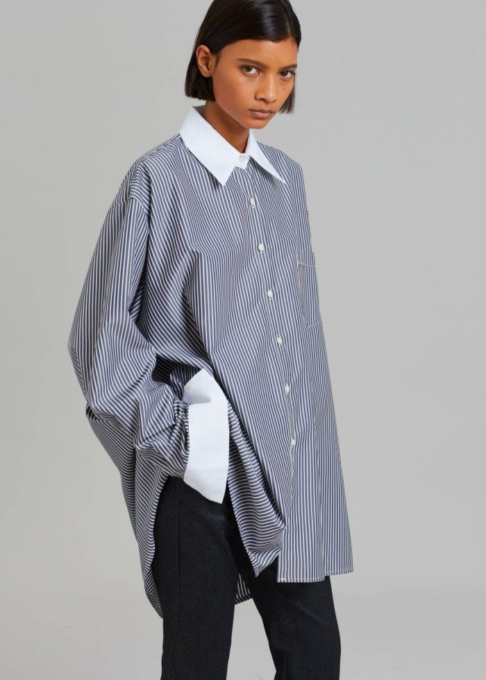 The Frankie Shop Black Women Tops Jany Tie-Neck Shirt - Black Stripe