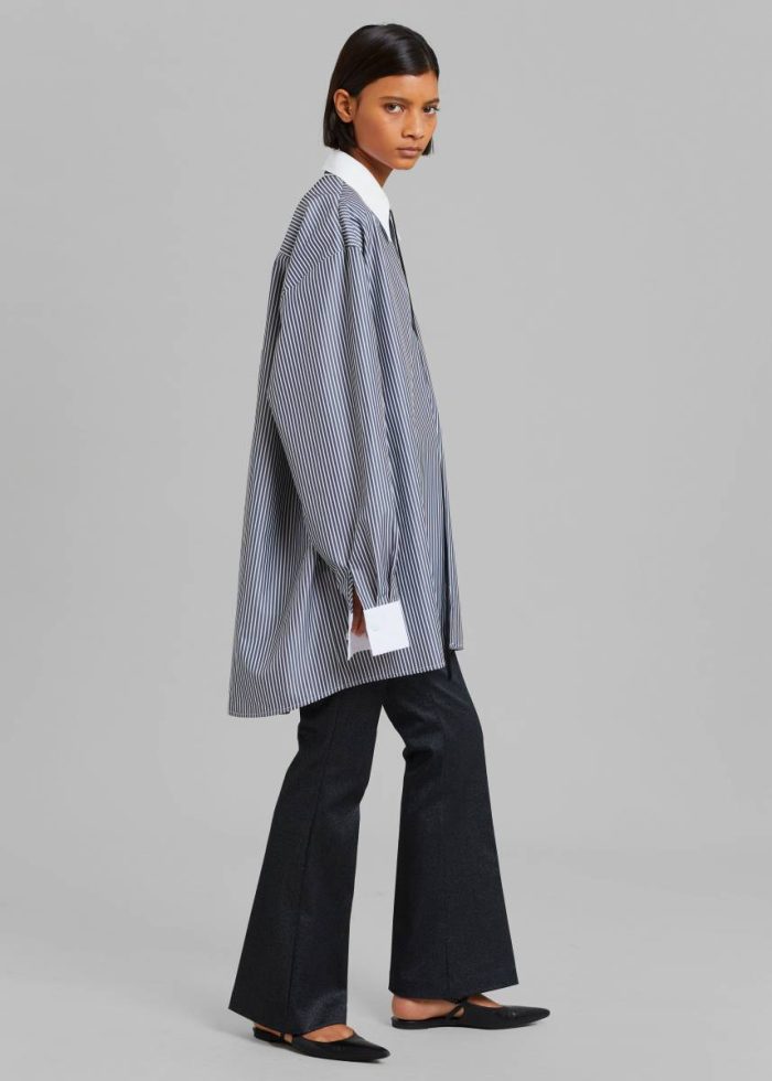 The Frankie Shop Black Women Tops Jany Tie-Neck Shirt - Black Stripe