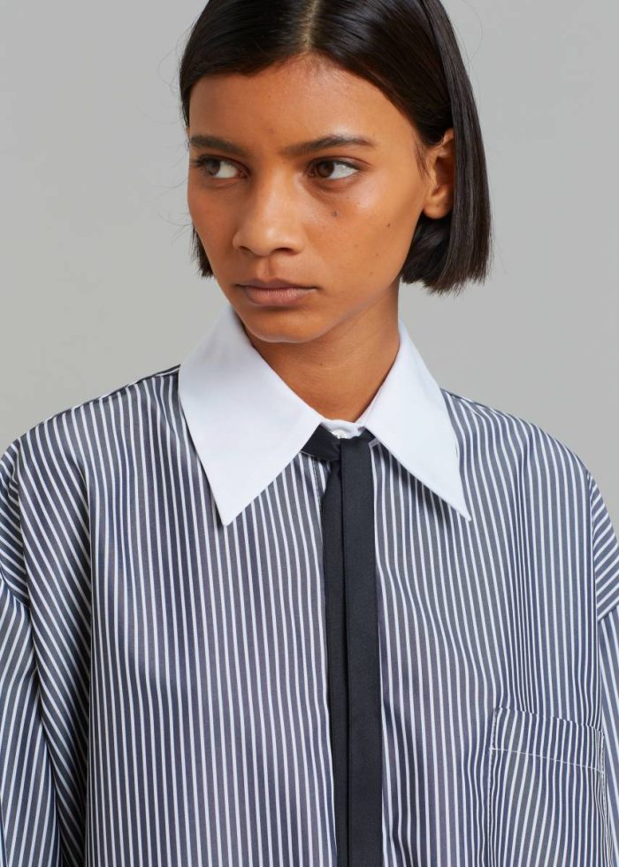 The Frankie Shop Black Women Tops Jany Tie-Neck Shirt - Black Stripe