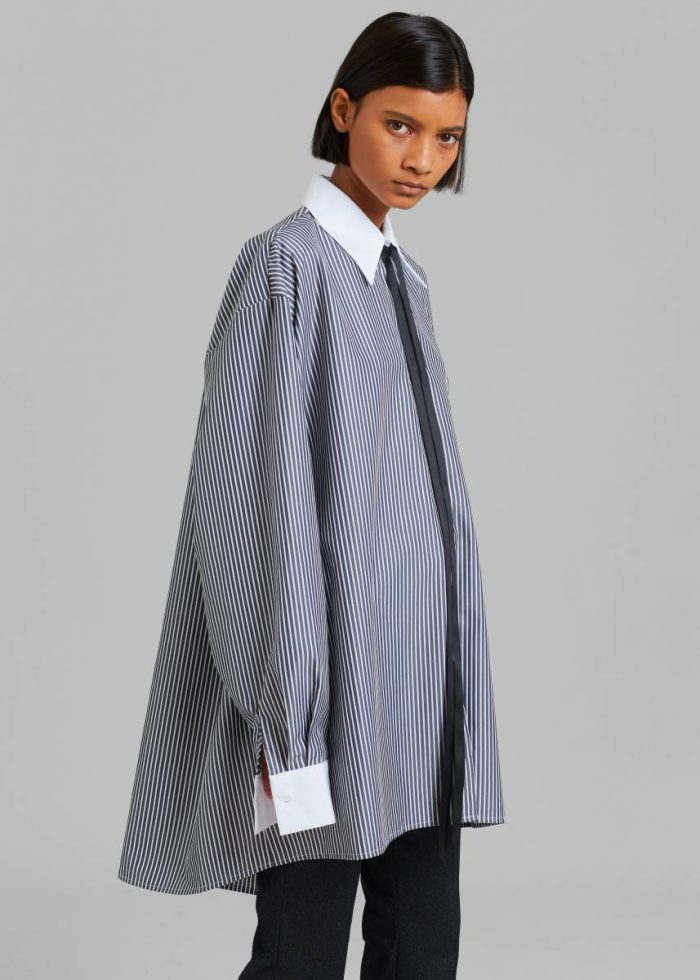 The Frankie Shop Black Women Tops Jany Tie-Neck Shirt - Black Stripe