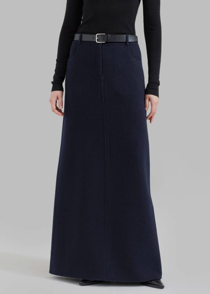 The Frankie Shop Blue Bottoms Women Malvo Long Wool Pencil Skirt - Navy